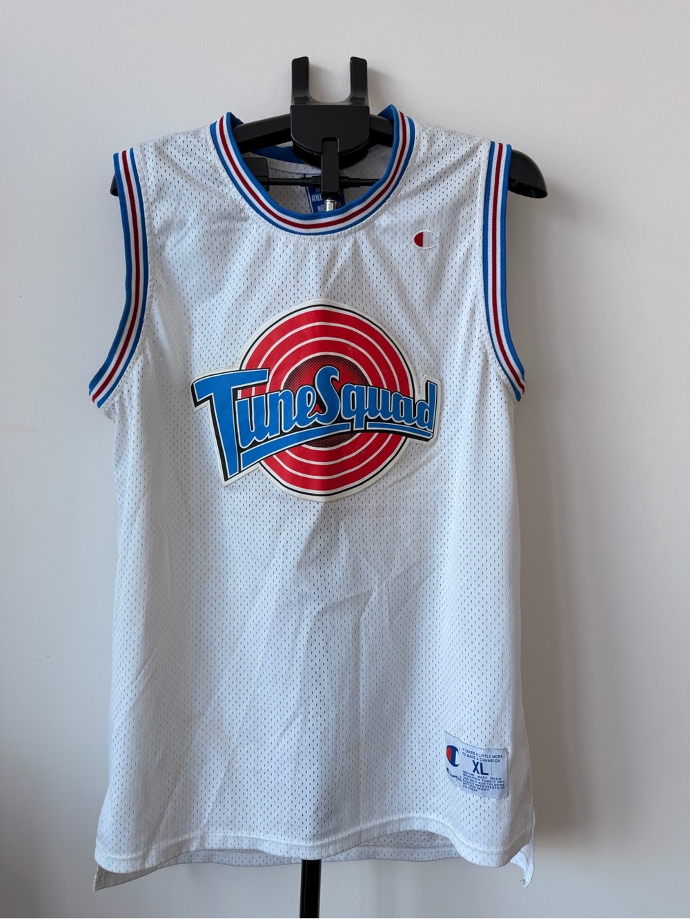Champion Tune Squad White Jersey with Red and Blue Logo